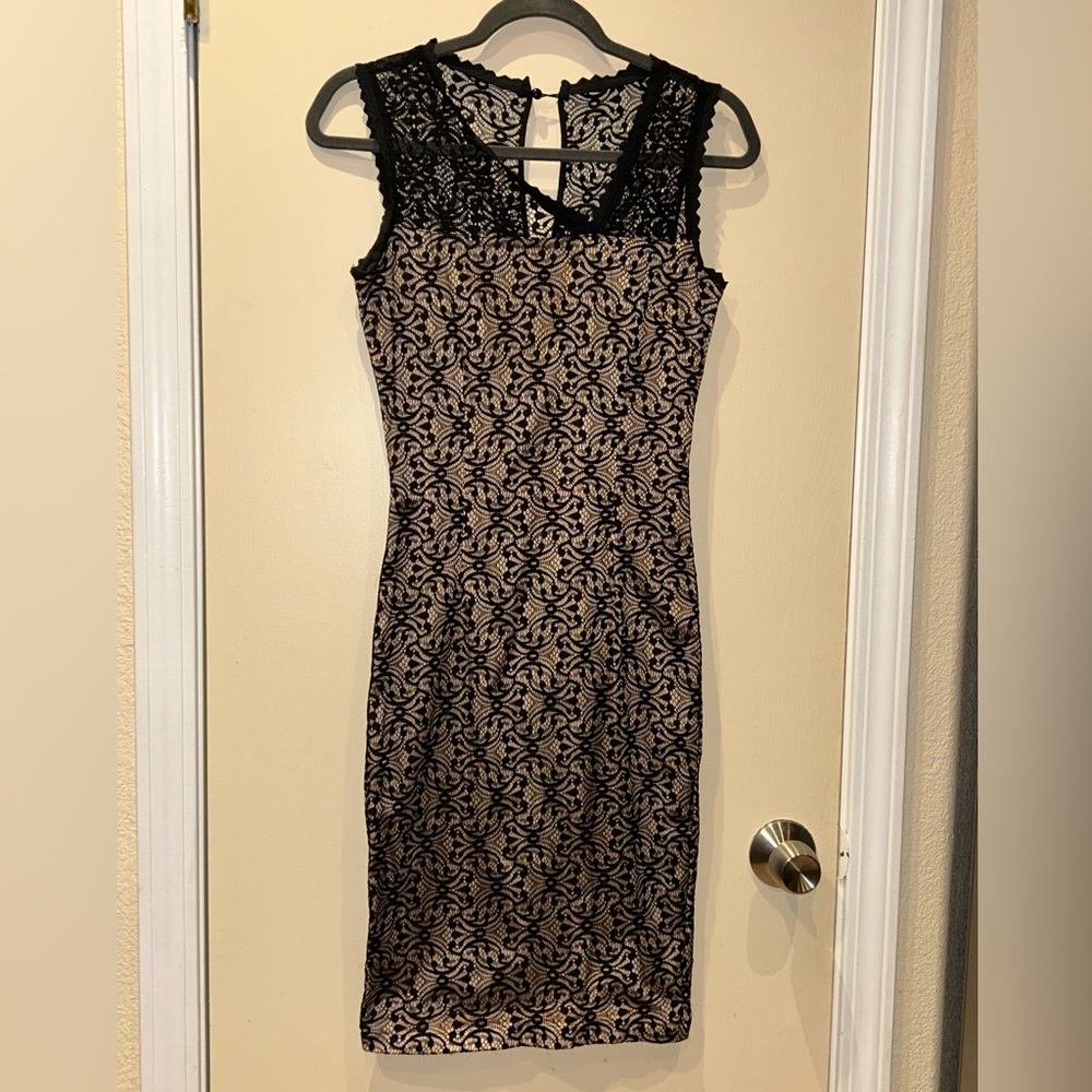 Voodoo Vixen Lace Maxi Dress Small Black Gold Asymmetrical Mandarin Collar